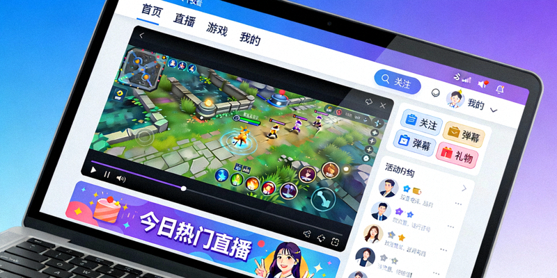 Ilustrasi antarmuka platform hiburan online modern di perangkat laptop